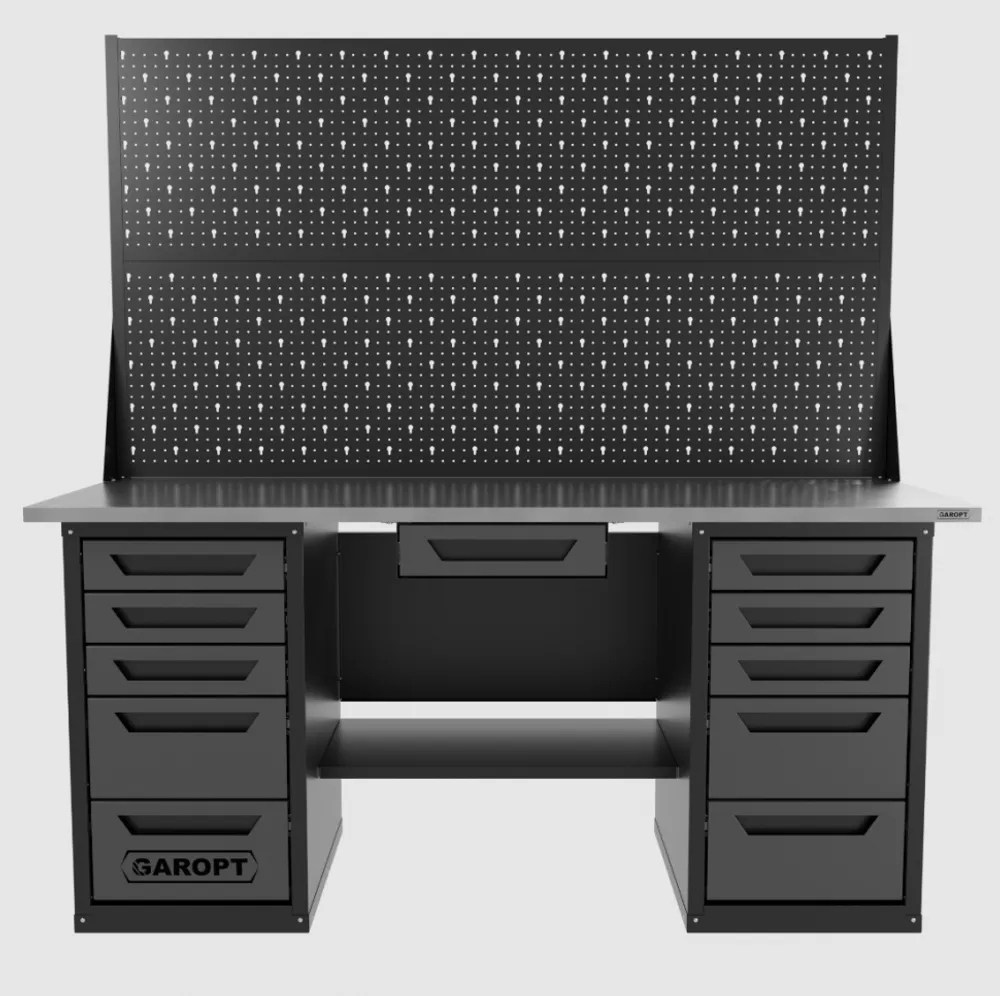Верстак двухтумбовый 5 ящиков /5 ящиков с двумя экранами и ящиком, 1800*700 серый GAROPT, GT1800Y1Y5Y5PP2.grey