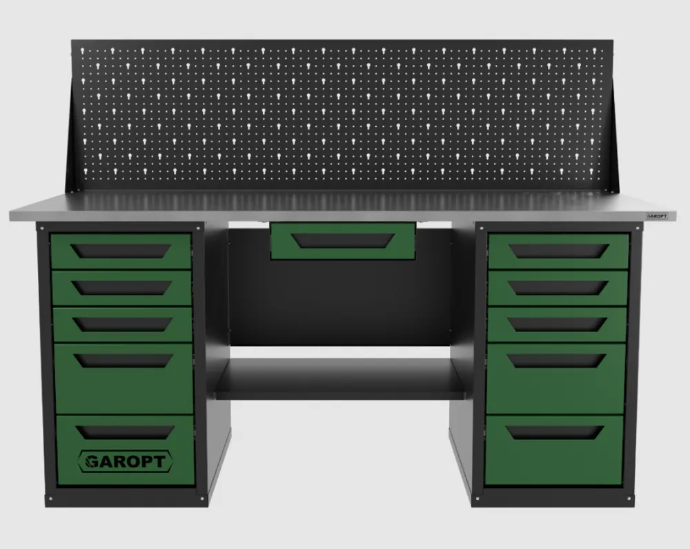 Верстак двухтумбовый 5 ящиков /5 ящиков с экраном и ящиком, зеленый 1800*700 GAROPT, GT1800Y1Y5Y5PP.green