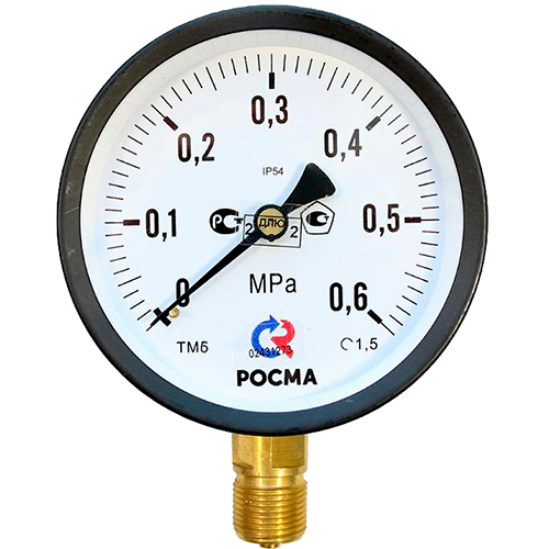 Манометр радиальный Росма ТМ-61GР.GG IP54 (G-G.6МПа) М2Gх1.5 1.5 общетехнический специального исполнения, 15Gмм, тип - ТМ-61GР, радиальное присоединение, шкала (G-G.6МПа), резьба М2Gх1.5, класс точности 1.5