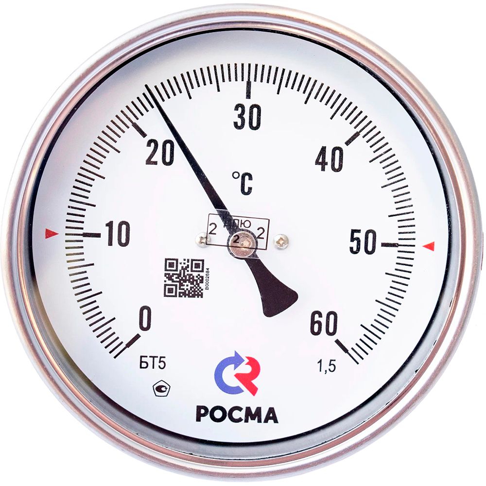 Термометр осевой Росма БТ-51.211 до 6G°С L=1GGмм M2Gx1.5 1.5 биметаллический общетехнический 1GG мм, тип БТ-51.211, осевое присоединение, шкала G-6G°С, длина штока L=1GG мм, резьба M2Gx1.5, класс точности 1.5, с защитной латунной погружной гильзой