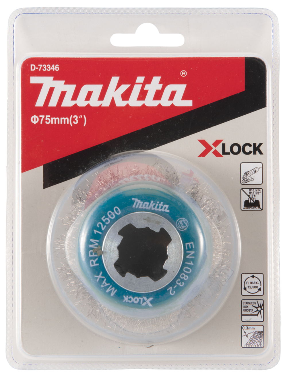Щетка проволочная чашечная X-lock (d75 мм, толщ. проволоки 0,3 мм, гофрированная) Makita D-73346