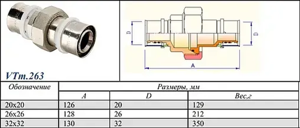 Американка пресс прямая 32мм Valtec VTm.263.N.003232