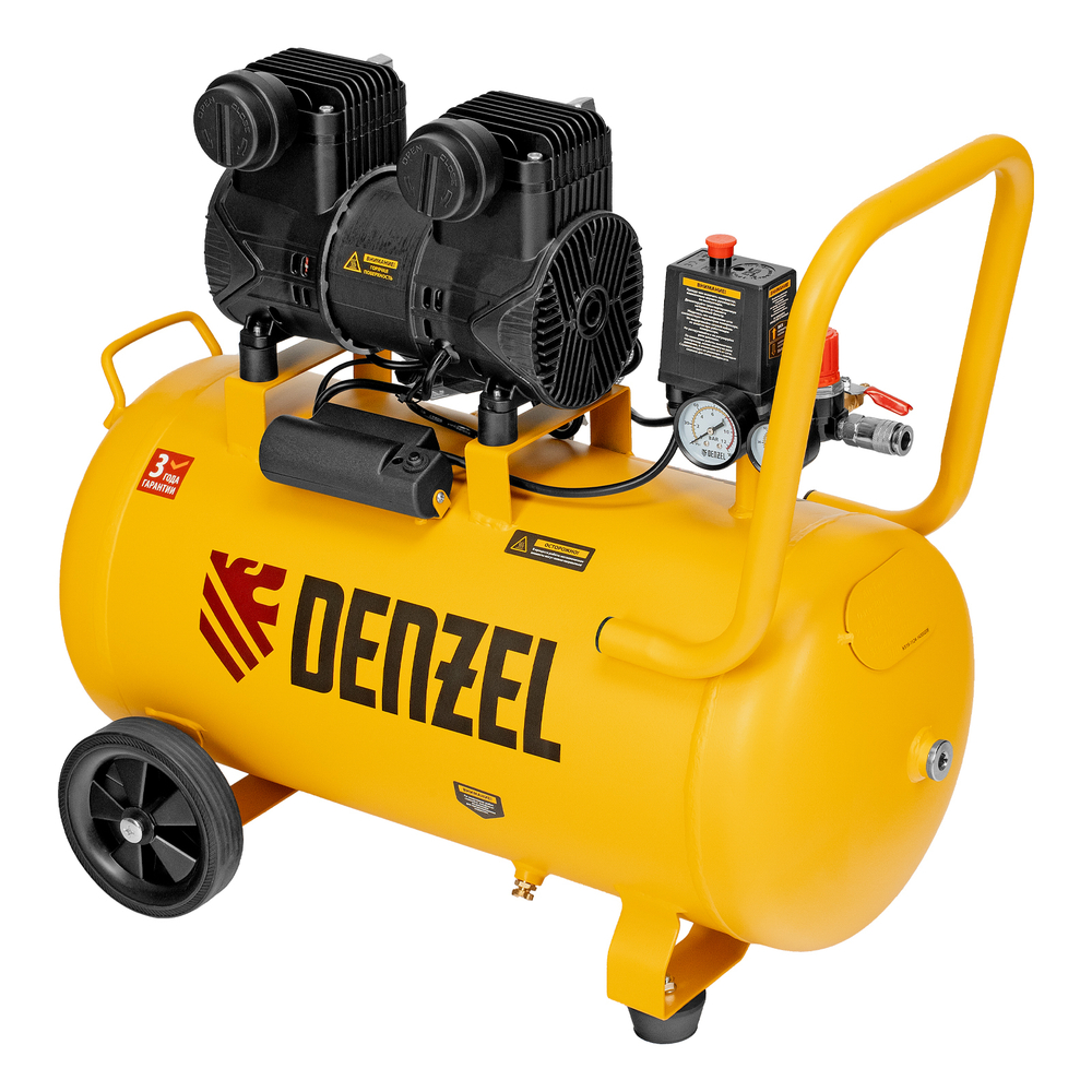 Компрессор безмасл. малошумный DLP-1500/50, 1,5 кВт,50 л, 2850 об/мин, 250 л/мин Denzel