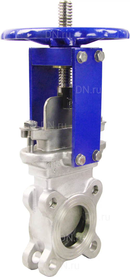 Задвижка шиберная DN.ru GVKR3131E-1W-Fb-S Ду100 Ру10 односторонняя, межфланцевая, шпиндель - выдвижной, корпус - нержавеющая сталь 304, шибер - нержавеющая сталь 304, уплотнение - EPDM, управление - штурвал