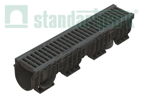 Лоток водоотводный пластиковый PolyMax Basic DN150 h217 с решеткой пластиковой ячеистой кл. А15 (комплект)