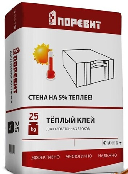 Клей для кладки газобетонных блоков тёплый, М35, 25КГ, летний "ПОРЕВИТ" (56М/ПД).