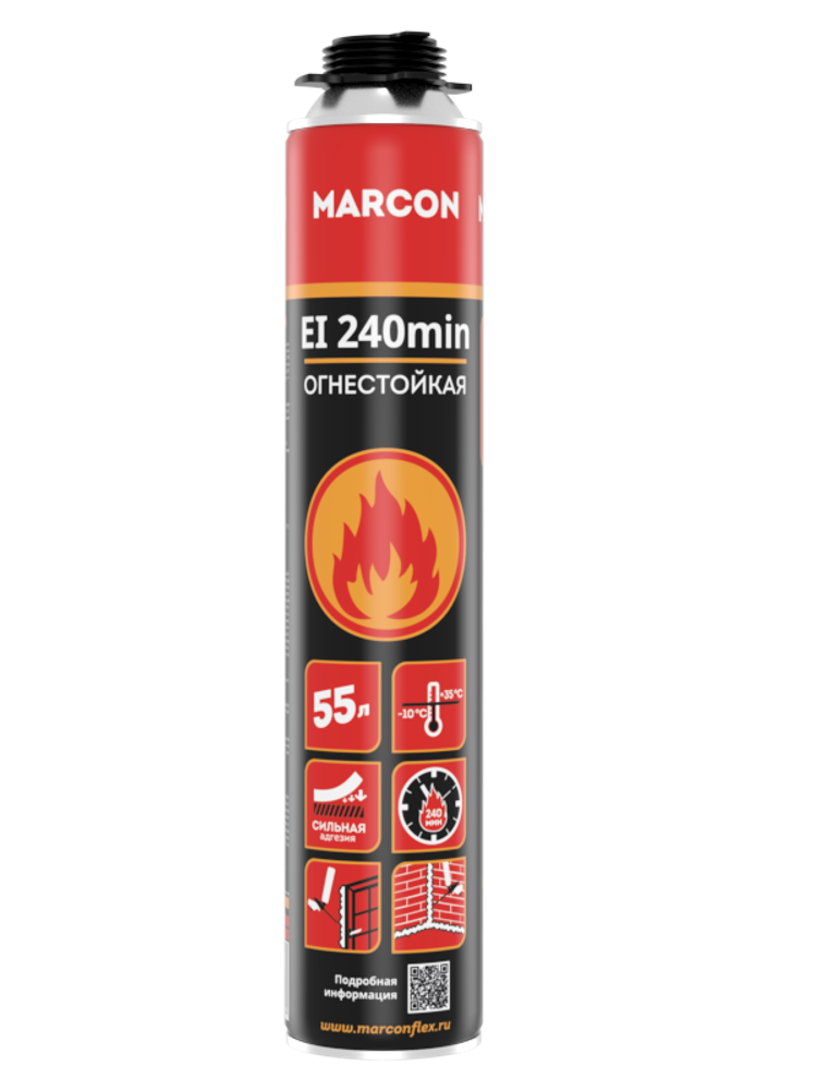 Пена огнестойкая монтажная MARCON PRO EI 240 min всесезонная -10 +35 ºС 900 гр, 1000 мл