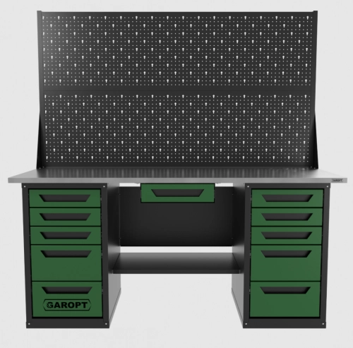 Верстак двухтумбовый 5 ящиков /5 ящиков с двумя экранами и ящиком, зеленый 1800*700 GAROPT, GT1800Y1Y5Y5PP2.green