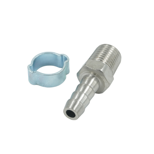 OPT-72008HM Штуцер пневматический ёлочка с обжимным кольцом, внешняя резьба 1/4", 8 мм