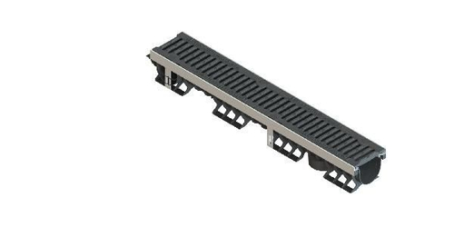 Лоток водоотводный PolyMax Drive DN100 h136 пластиковый с решеткой щелевой чугунной ВЧ кл.D (комплект)