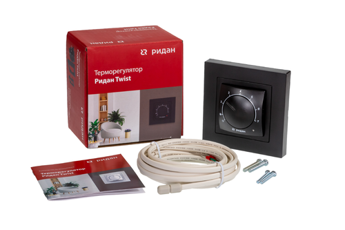 21RT0102R — Ридан Twist терморегулятор черный IP 21, размеры 84 x 84 x 53 мм, диапазон регулирования температуры 5...42 °С