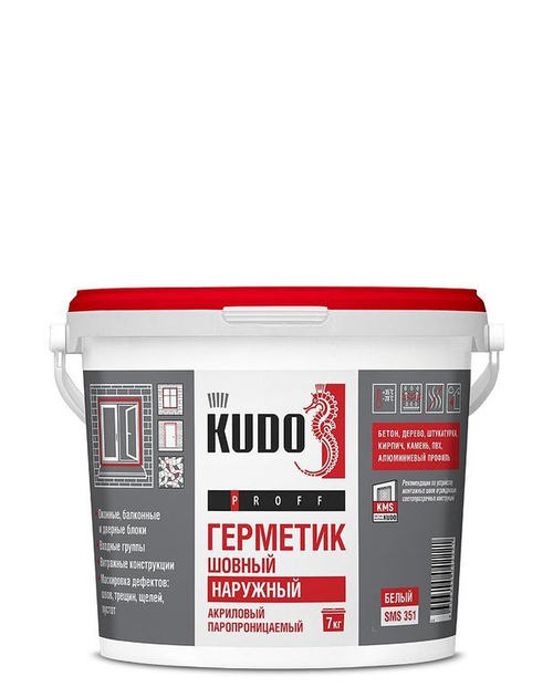 Герметик акриловый паропроницаемый для наружных работ KUDO, белый, 7 кг