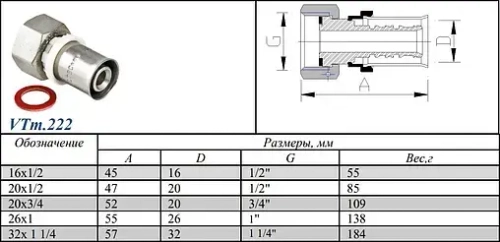 Муфта пресс с накидной гайкой 32мм x 1¼"нг Valtec VTm.222.N.003207