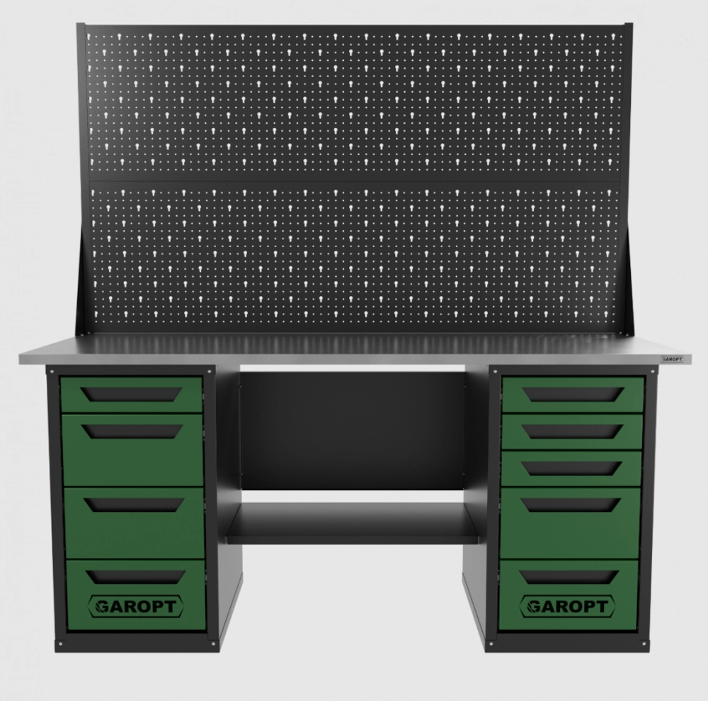 Верстак двухтумбовый 4 ящиков /5 ящиков с двумя экранами 1800*700 зеленый GAROPT, GT1800Y4Y5PP2.green