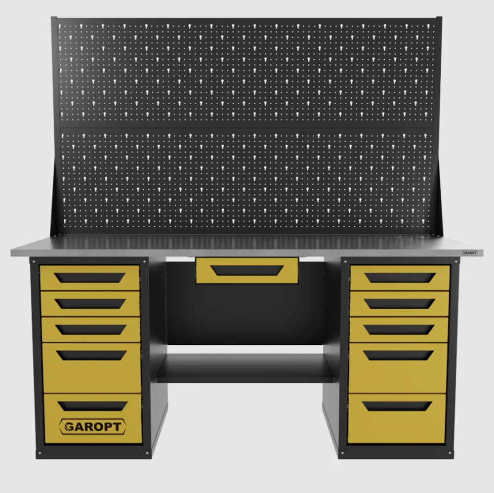 Верстак двухтумбовый 5 ящиков /5 ящиков с ящиком и двумя экранами 1800*700 желтый GAROPT, GT1800Y1Y5Y5PP2.yell