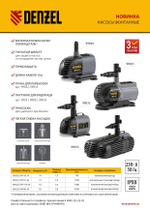Насос фонтанный FNP90-39, 92 Вт, подъем 3,9 м, 3200 л/ч, колокольчик/каскад/гейзер Denzel