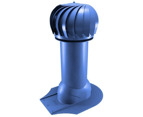 Роторная вентиляция для мягкой кровли при монтаже d150мм, h-650мм не утепленная, синяя RAL 5005