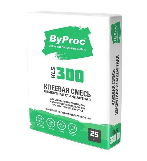 Клеевая смесь ByProc KLS-300 для керамической плитки стандартный 25 кг, шт