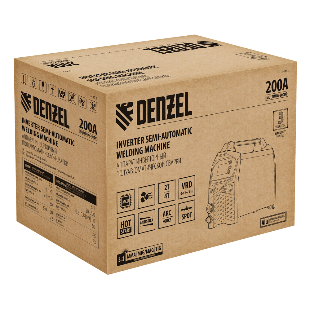 Аппарат инвертор. полуавтомат. сварки MultiMIG-200DP Synergy Double Pulse, 200 А, ПВ 80% Denzel