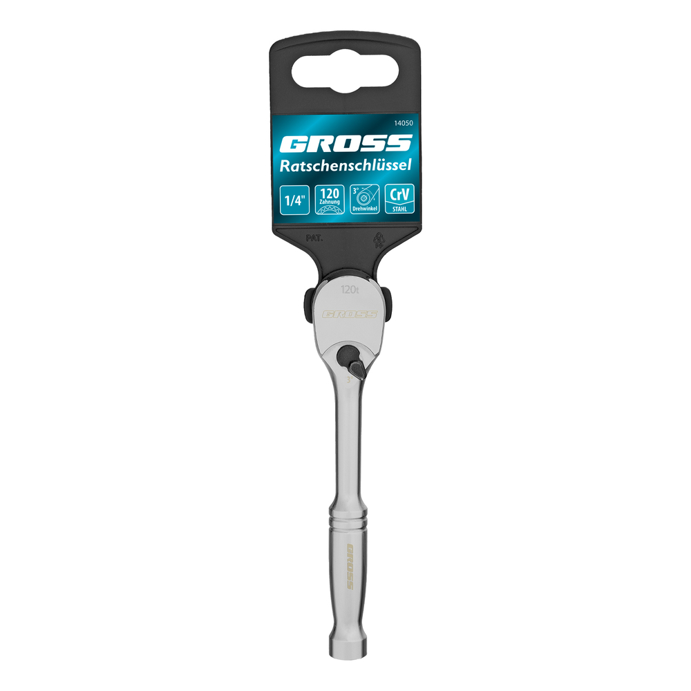 Ключ-трещотка 1/4", CrV, 120 зубьев, цельнометаллический, хром Gross