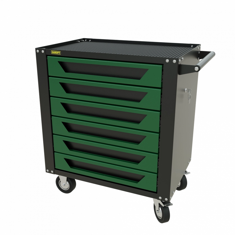 GTS6.green Тележка инструментальная Garopt 6 ящиков ЗЕЛЕНАЯ, центральный замок, увеличенные колеса, доводчики, GAROPT Серия "Standart"