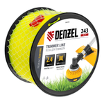 Леска для триммера витой квадрат, 2,4мм х 243м, на DIN катушке FLEX CORD// Denzel