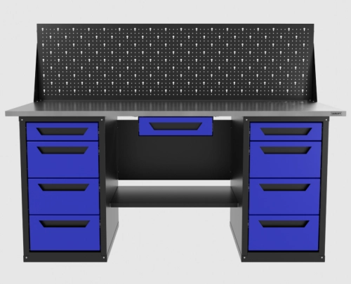 Верстак двухтумбовый 4 ящиков /4 ящиков с экраном и ящиком, синий 1800*700 GAROPT, GT1800Y1Y4Y4PP.blue