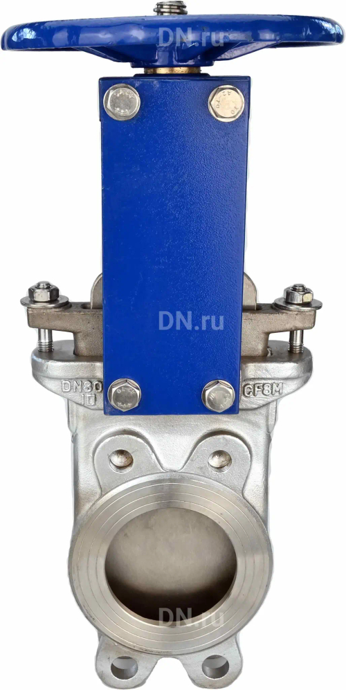 Задвижка шиберная DN.ru GVKR3232E-1W-Fb-S Ду80 Ру10 односторонняя, межфланцевая, шпиндель - выдвижной, корпус - нержавеющая сталь 316, шибер - нержавеющая сталь 316, уплотнение - EPDM, управление - штурвал