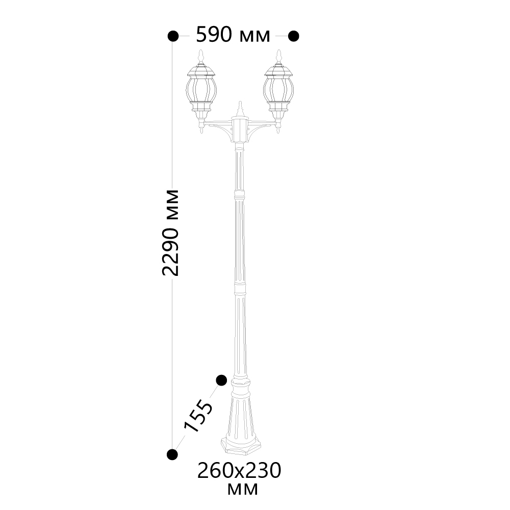 Светильник садово-парковый Feron 8114/PL8114 столб 2*100W E27 230V, черный 11213
