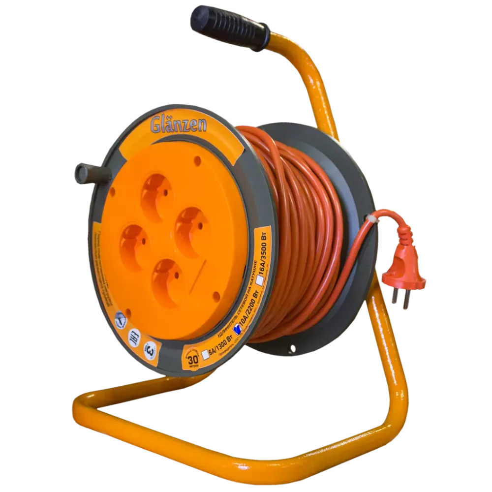Удлинитель силовой на катушке GLANZEN 4 гн. ПВС 2х0,75 арт. EB-30-002