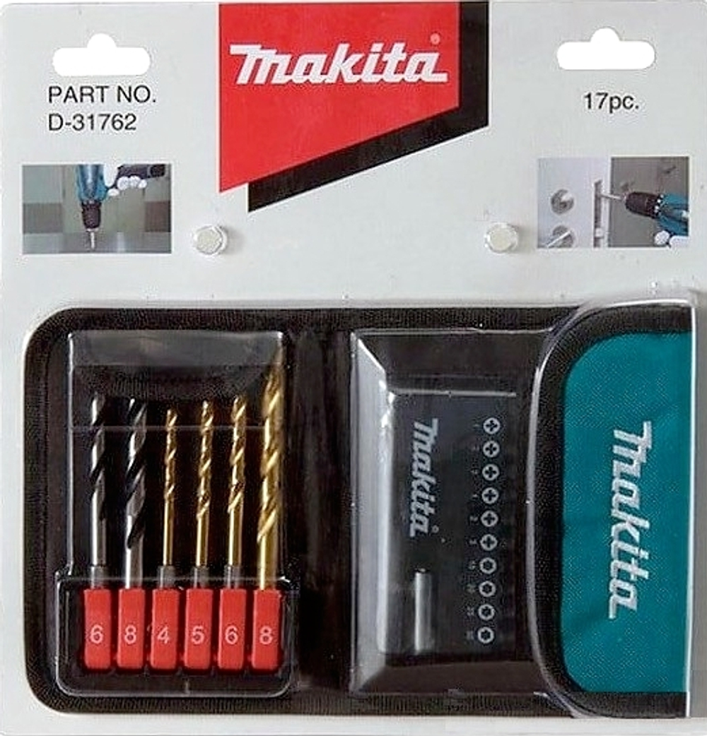 Набор насадок и сверл в тканевом чехле 17 шт Makita D-31762
