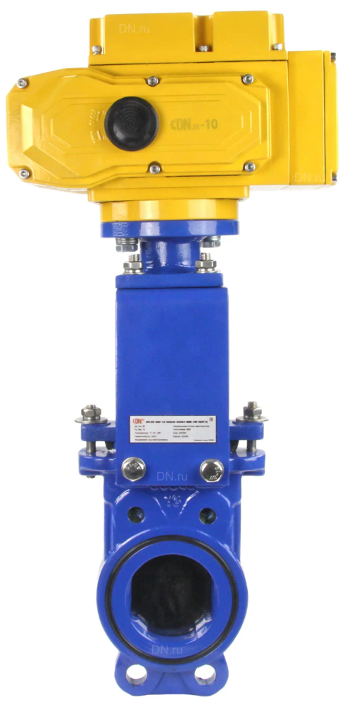 Задвижка шиберная ножевая DN.ru GVKN1331N-2W-Fb-ISO Ду80 Ру16 межфланцевая, с невыдвижным шпинделем, корпус - чугун GGG-40, уплотнение - NBR, с электроприводом DN.ru MT-N-005EM-О1-380AC-У1 380В