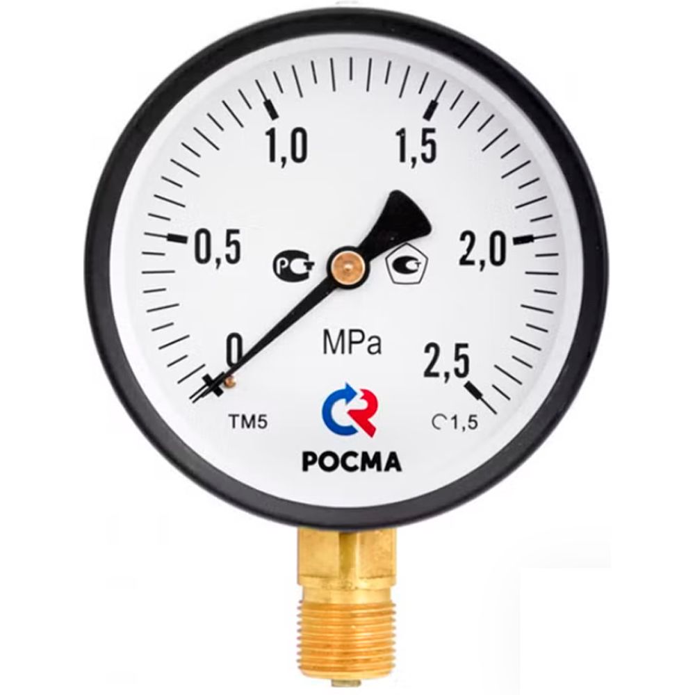 Манометр Росма ТМ-21GР.GG (G-2.5MPa) M12x1.5 2.5 общетехнический 5Gмм, тип - ТМ-21GР, радиальное присоединение, G-2.5МПа, резьба M12x1.5, класс точности 2.5