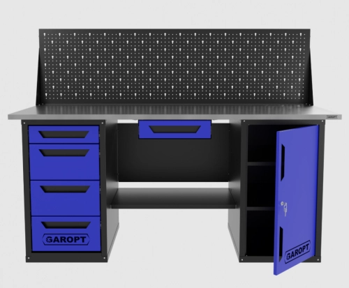 Верстак двухтумбовый дверь/4 ящиков с экраном и ящиком, синий 1800*700 Garopt, GT1800DY1Y4PP.blue