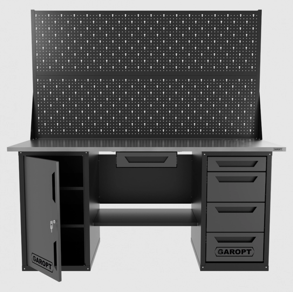 Верстак двухтумбовый дверь/4 ящиков с двумя экранами и ящиком, серый 1800*700 Garopt, GT1800DY1Y4PP2.grey