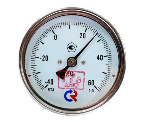 Термометр биметаллический БТ-41.211 Росма осевой, от -4G до +6G°С, корпус 8G мм, L=1GG мм, присоединение G1/2″