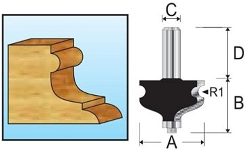 Кромочная калевочная фреза 3.18R, 44.45х28.6, S12, 2T Makita D-11754