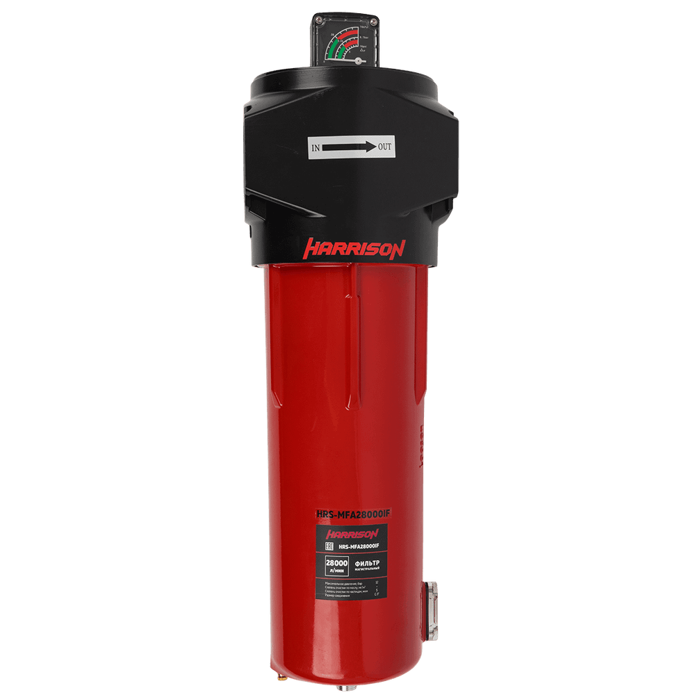 HRS-MFD28000IF Фильтр магистральный 0,01 мкм с дифференциальным манометром, 28000 л/мин, 12 бар, G 3", остаточное содержание масла: 0,001 мг/м3