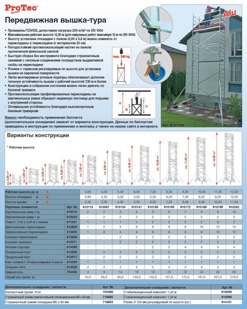 PROTEC Передвижные подмости. рабочая высота 6,3 м.
