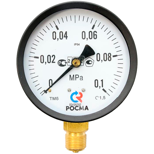 Манометр радиальный Росма ТМ-61GР.GG IP54 (G-G.1МПа) М2Gх1.5 1.5 общетехнический специального исполнения, 15Gмм, тип - ТМ-61GР, радиальное присоединение, шкала (G-G.1МПа), резьба М2Gх1.5, класс точности 1.5