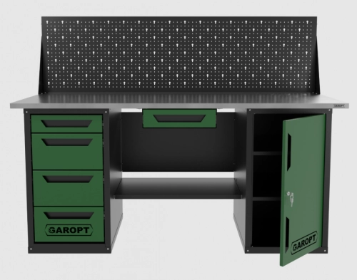 Верстак двухтумбовый дверь/4 ящиков с экраном и ящиком, зеленый 1800*700 Garopt, GT1800DY1Y4PP.green