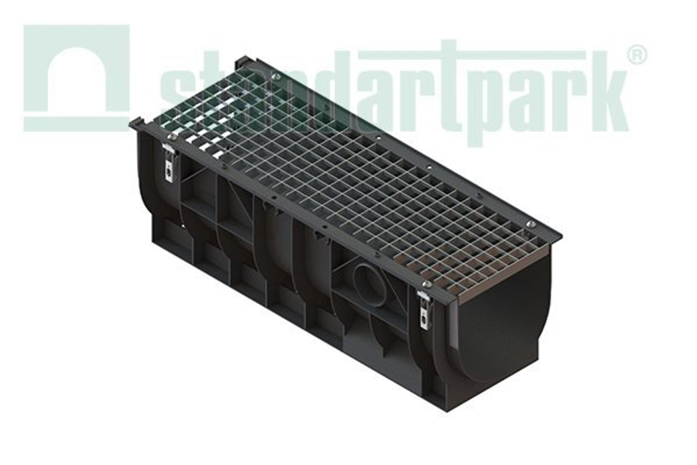 Лоток водоотводный пластиковый PolyMax Basic DN300 h354 с решеткой ячеистой стальной кл. А15 (комплект)