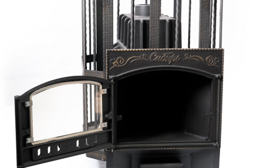 Печь для бани чугунная Сибирь-32 чугунная дверка (со стеклом) сетка