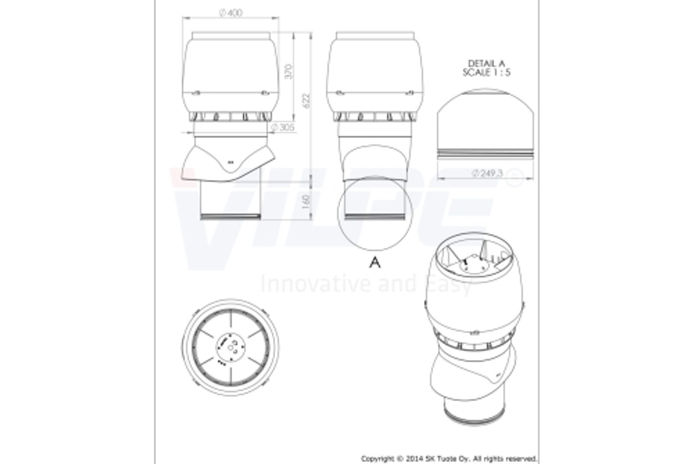 Выход вытяжки XL 250х300х500 ИЗ черный с колпаком