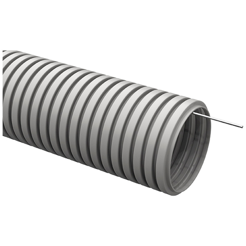 Труба ПВХ гибкая гофрированная д.25 мм, лёгкая, с протяжкой, цвет серый, (Бухта 25м) STC12-025-01-025 PLEXUP PLEXUP