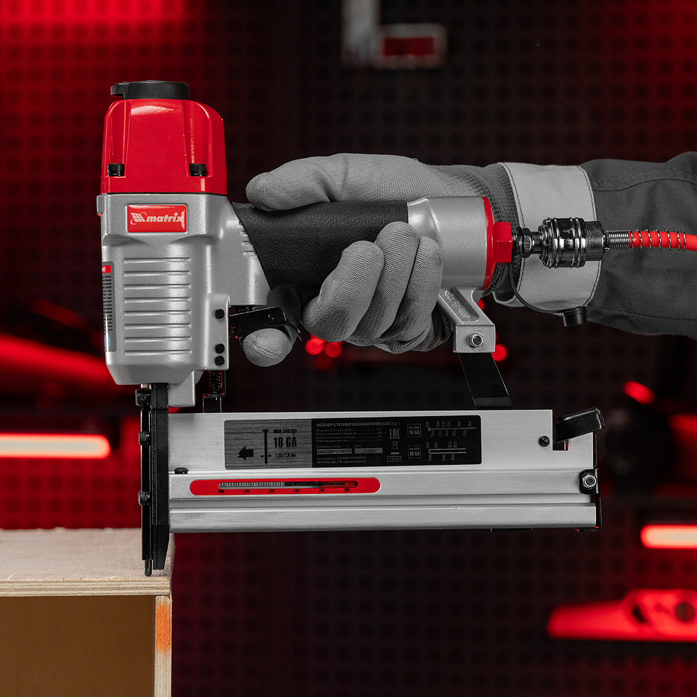 Нейлер-степлер пневматический 2 в 1, с регулировкой глубины забивания, гвозди 18GA, скобы 18GA Matrix