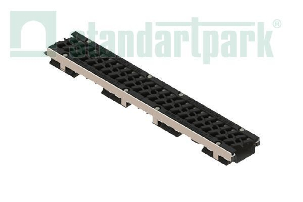 Лоток водоотводный PolyMax Drive DN100 h76 пластиковый с решеткой щелевой чугунной ВЧ кл. Е (комплект)
