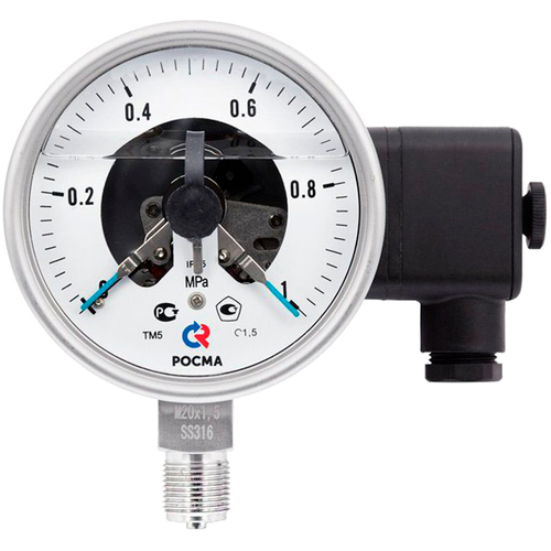 Манометр радиальный Росма ТМ-521Р.G3 (G-1.6МПа) М2Gх1.5 ЭКТ-III 1.5 виброустойчивый (готовый к гидрозаполнению) коррозионностойкий 1GGмм, тип - ТМ-521Р, радиал. присоед., шкала G-1.6МПа, резьба М2Gх1.5, с электроконт. прист. тип III, кл. точн. 1.5