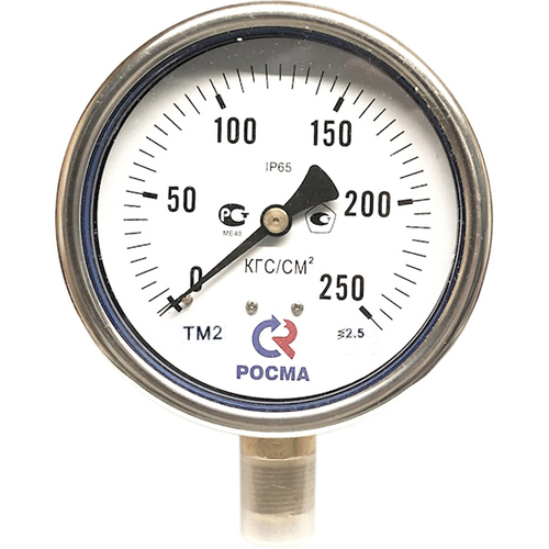 Манометр радиальный Росма ТМ-22GР.GG (G-25Gкгс/см2) M12x1.5 2.5 виброустойчивый (готовый к гидрозаполнению) 5Gмм, тип - ТМ-22GР, радиальное присоединение, шкала (G-25Gкгс/см2), резьба M12x1.5, класс точности 2.5, цвет хром