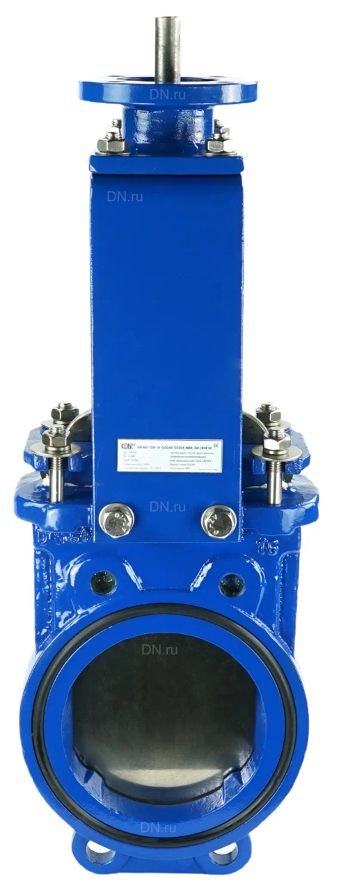 Задвижка шиберная DN.ru GVKN1331N-2W-Fb-ISO Ду150 Ру10 двусторонняя, межфланцевая, шпиндель - невыдвижной, корпус - чугун GGG40, шибер - нержавеющая сталь 304, уплотнение - NBR, с ISO-фланцем и голым штоком, круглый шток 18, F10
